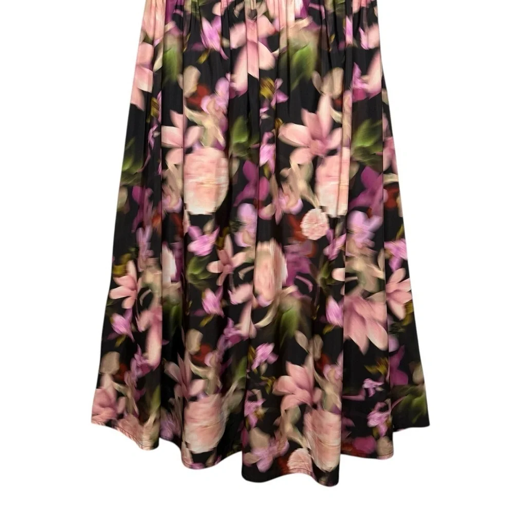 ELOQUII Ruffle Neckline Pink Moody Floral Women’s Midi Dress Sz 16